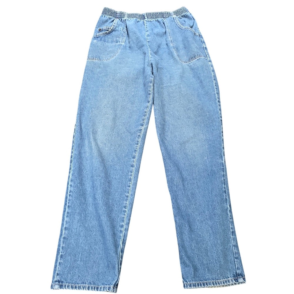 Cabin Creek Pull On High Rise Jeans Women's Size 12 Blue Denim Straight Leg VTG